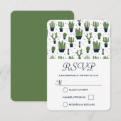 Rustic Green Cactus Pattern Wedding RSVP Kaartje (Voorkant / Achterkant)