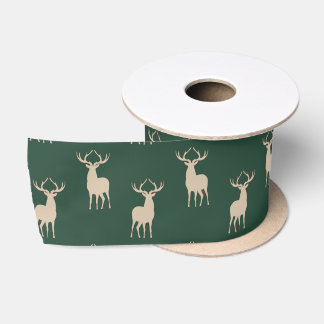 Rustic Green Christmas Reindeer Satin Ribbon Satijnen Lint