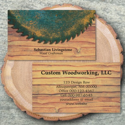 Rustic Green Circular Saw Woodworking Professional Visitekaartje