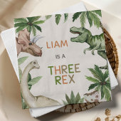 Rustic Green Dinosaur Three Rex 3e verjaardag Servet