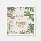 Rustic Green Dinosaur Three Rex 3e verjaardag Servet (Voorkant)
