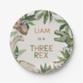 Rustic Green Dinosaur Three Rex 3rd Birthday  Papieren Bordje (Voorkant)