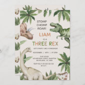 Rustic Green Dinosaur Three Rex Birthday Kaart (Voorkant / Achterkant)