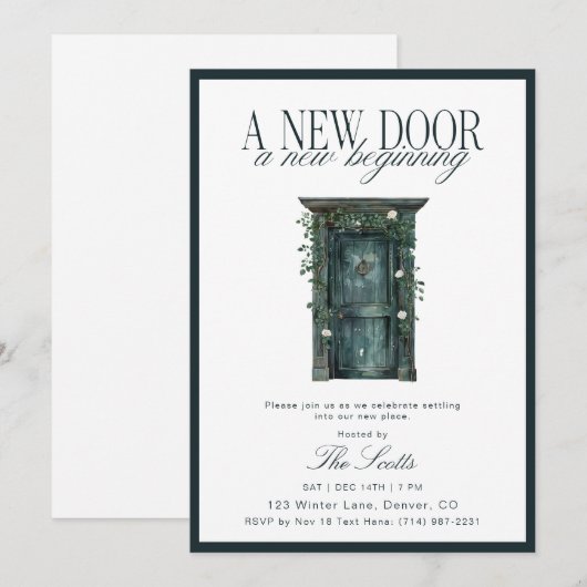 Rustic Green Door New Home Housewarming Kaart (Voorkant / Achterkant)