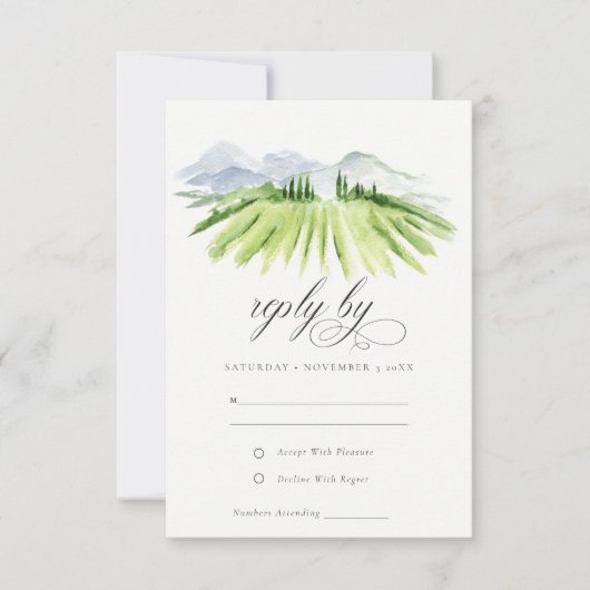 Rustic Green Dusky Blue Winery Vineyard Wedding RSVP Kaartje (Voorkant)