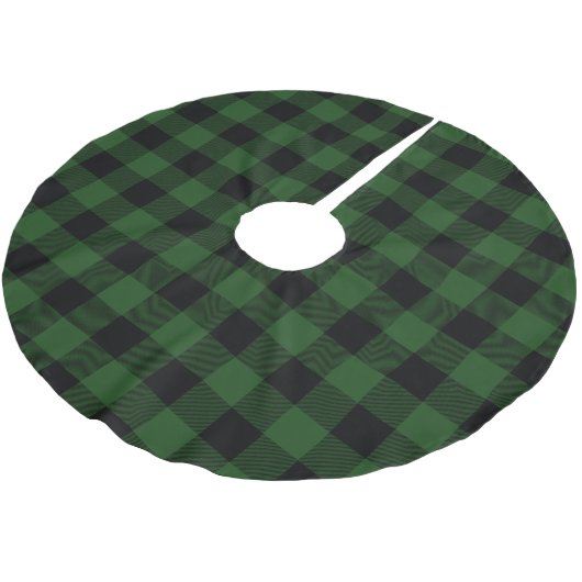 Rustic Green en Black Buffalo Check Plaid Kerstboom Rok (Gekanteld)