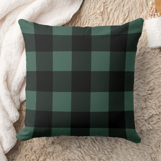 Rustic Green en Black Buffalo Pset Farmhouse Kussen (Deken)