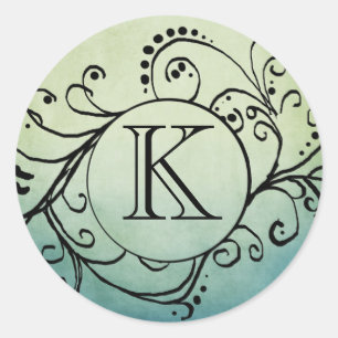 Rustic Green en Blue Bohemian Flourish Ronde Sticker