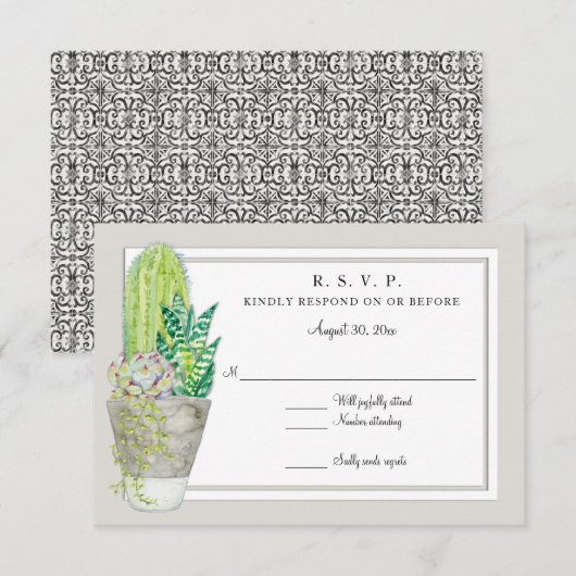 Rustic Green en Gray Urban Cactus Garden RSVP (Voorkant / Achterkant)