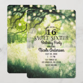 Rustic Green Enchanted Forest Lights Sweet 16 Kaart (Voorkant / Achterkant)