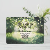 Rustic Green Enchanted Forest Lights Wedding Kaart (Staand voorkant)