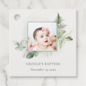 Rustic Green Eucalyptus Fern Foliage Foto Baptisme Bedankjes Labels (Voorkant)