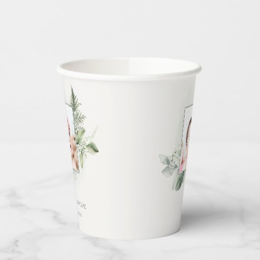 Rustic Green Eucalyptus Fern Foliage Foto Baptisme Papieren Bekers (Links)