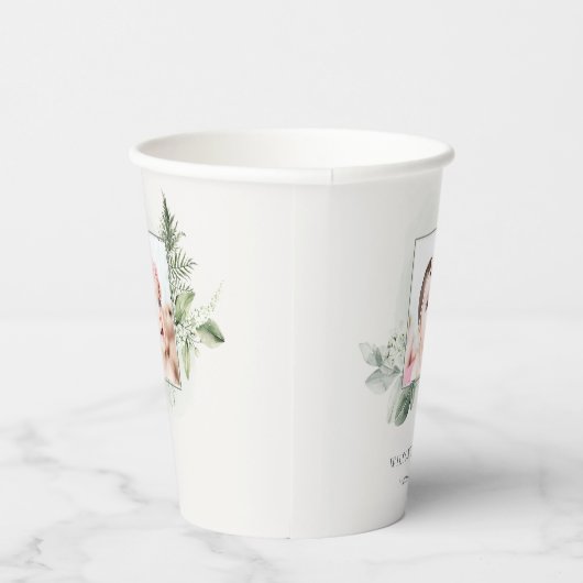 Rustic Green Eucalyptus Fern Foliage Foto Baptisme Papieren Bekers (Rechts)