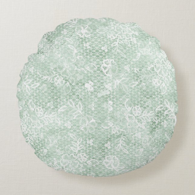 Rustic Green Faux Lace  Rond Kussen (Voorkant)