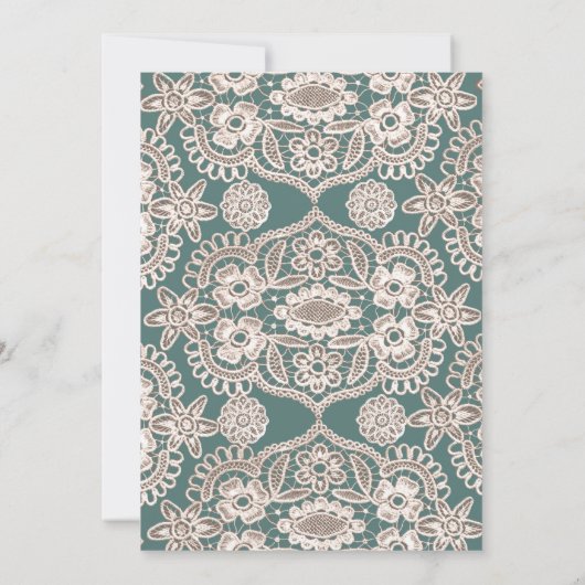 Rustic Green Faux Lace Wedding Invitations Kaart (Achterkant)