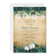 Rustic  Green Floral Butterfly Sweet 16