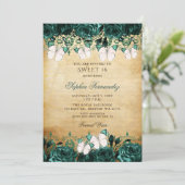 Rustic  Green Floral Butterfly Sweet 16 Kaart (Staand voorkant)