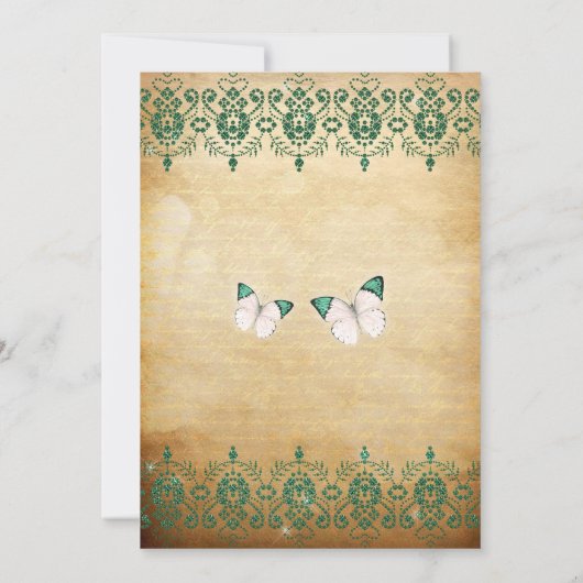 Rustic  Green Floral Butterfly Sweet 16 Kaart (Achterkant)