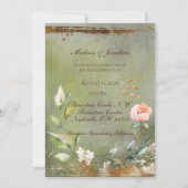 Rustic Green Floral Gold Script Wedding Kaart (Voorkant)