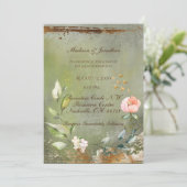 Rustic Green Floral Gold Script Wedding Kaart (Staand voorkant)
