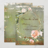 Rustic Green Floral Gold Script Wedding Save The Date (Voorkant / Achterkant)
