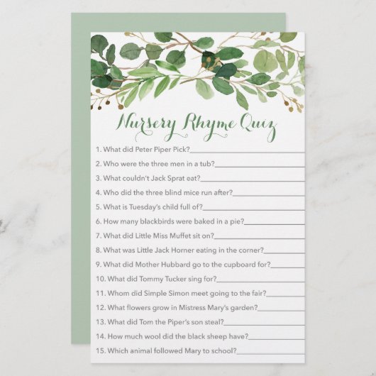 Rustic Green Floral Nursery Rhyme Game (Voorkant / Achterkant)