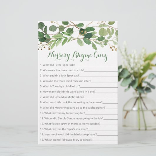 Rustic Green Floral Nursery Rhyme Game (Staand voorkant)