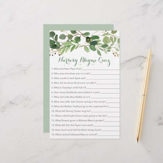 Rustic Green Floral Nursery Rhyme Game (Voorkant / Achterkant in situ)