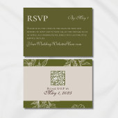 Rustic Green Floral QR Wedding RSVP Kaartje
