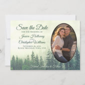 Rustic Green Forest met Oval Photo Wedding Save The Date (Voorkant)