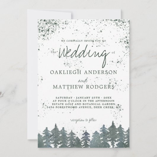 Rustic Green Forest Snowy Winter Wedding Kaart (Voorkant)