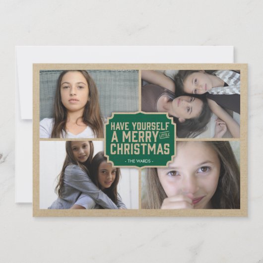 Rustic Green Frame Holiday Photo Card Feestdagenkaart (Voorkant)