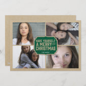 Rustic Green Frame Holiday Photo Card Feestdagenkaart (Voorkant / Achterkant)
