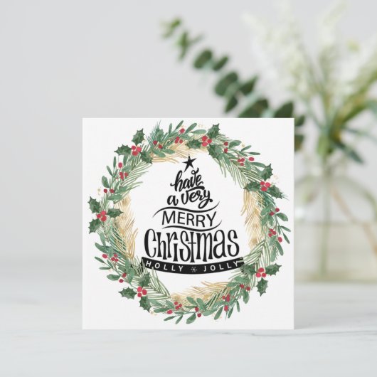 Rustic Green Fun Script Waterverf Greenery Simple Feestdagenkaart (Staand voorkant)