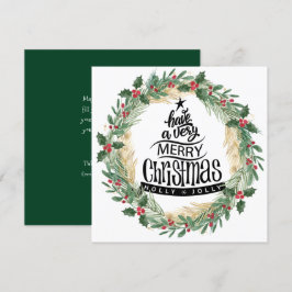 Rustic Green Fun Script Waterverf Greenery Simple Feestdagenkaart