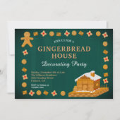 Rustic Green Gingerbrood House Decorting Party Kaart (Voorkant)