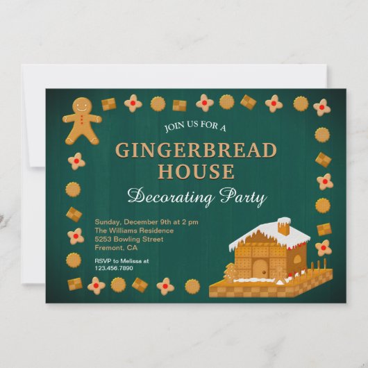 Rustic Green Gingerbrood House Decorting Party Kaart (Voorkant)