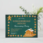 Rustic Green Gingerbrood House Decorting Party Kaart (Staand voorkant)