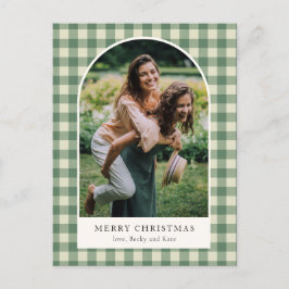 Rustic Green Gingham Arch Foto Moderne Kerst Feestdagenkaart