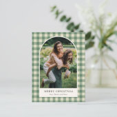 Rustic Green Gingham Arch Foto Moderne Kerst Feestdagenkaart (Staand voorkant)