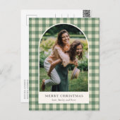 Rustic Green Gingham Arch Foto Moderne Kerst Feestdagenkaart (Voorkant / Achterkant)