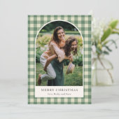 Rustic Green Gingham Arch Foto Moderne Kerst Feestdagenkaart (Staand voorkant)