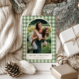 Rustic Green Gingham Arch Foto Moderne Kerst Feestdagenkaart