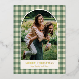 Rustic Green Gingham Arch Foto Moderne Kerst Folie Feestdagen Briefkaart