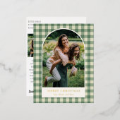 Rustic Green Gingham Arch Foto Moderne Kerst Folie Feestdagen Briefkaart (Voorkant / Achterkant)