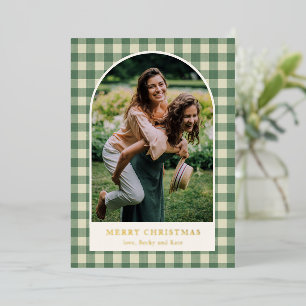 Rustic Green Gingham Arch Foto Moderne Kerst Folie Feestdagenkaart