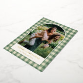 Rustic Green Gingham Arch Foto Moderne Kerst Folie Feestdagenkaart (Gedraaid)