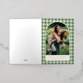 Rustic Green Gingham Arch Foto Moderne Kerst Folie Feestdagenkaart (Buiten Laag)