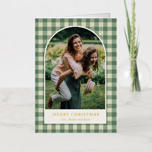 Rustic Green Gingham Arch Foto Moderne Kerst Folie Feestdagenkaart